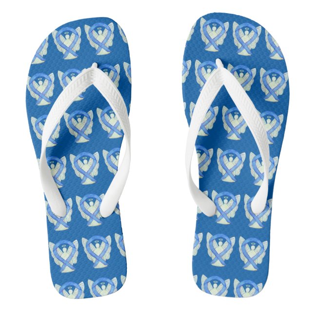 Blue Awareness Ribbon Angel Custom Flip Flops (Footbed)