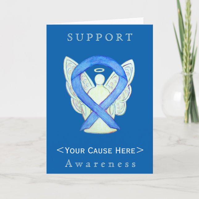 Blue Awareness Ribbon Angel Customised Card (Front)