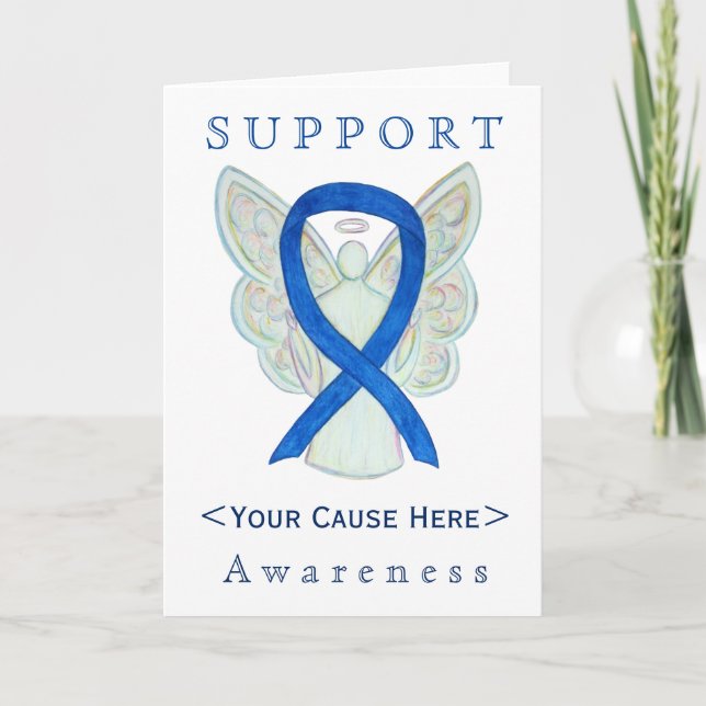 Blue Awareness Ribbon Angel Customised Card (Front)