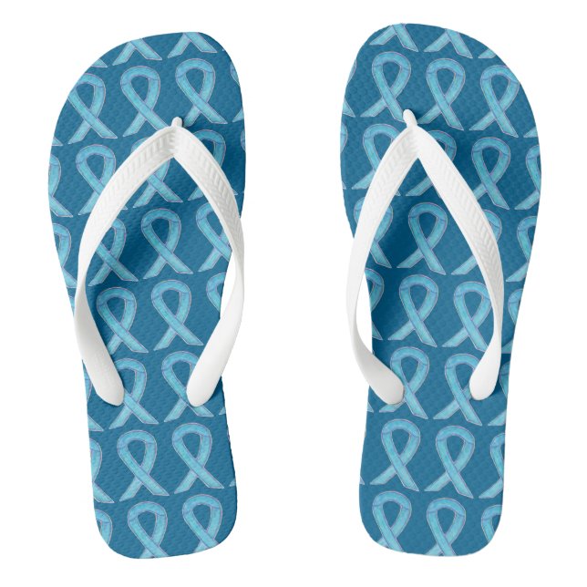 Blue Awareness Ribbon Art Custom Flip Flops (Footbed)