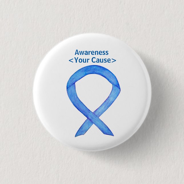 Blue Awareness Ribbon Art Customised Message Pins (Front)