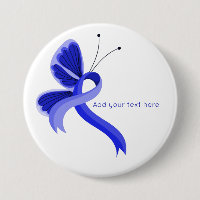 Blue Awareness Ribbon Butterfly Button