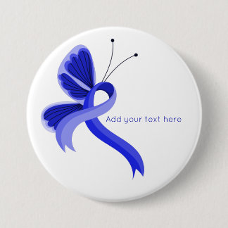 Blue Awareness Ribbon Butterfly  Button