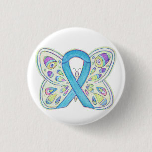Blue Awareness Ribbon Butterfly Custom Art Buttons