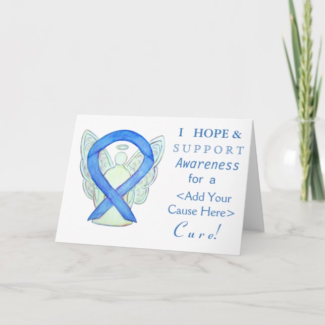Blue Awareness Ribbon Custom Angel Custom Cards (Front)