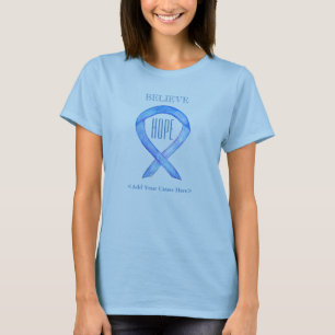 Blue Awareness Ribbon Custom Art Clothing T-Shirts