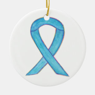 Blue Awareness Ribbon Custom Art Ornaments