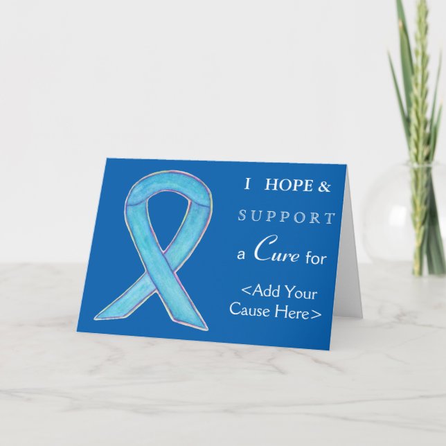 Blue Awareness Ribbon Custom Cause Note Cards (Front)