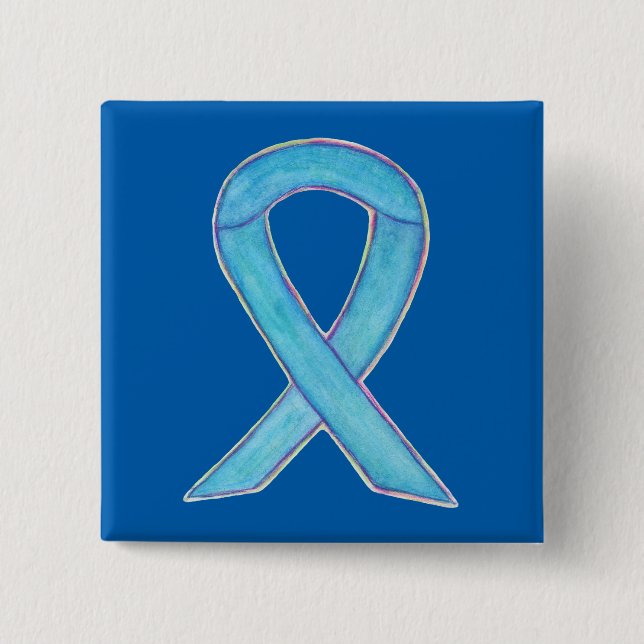 Blue Awareness Ribbon Custom Pin Buttons (Front)