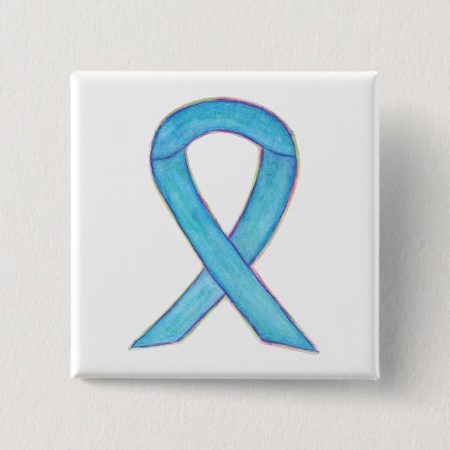 Blue Awareness Ribbon Custom Pin Buttons (Front)