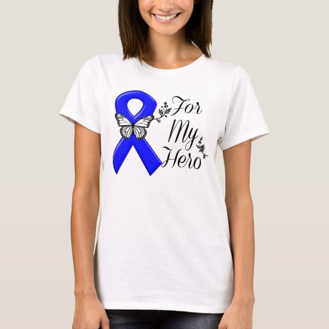 Blue Awareness Ribbon For My Hero T-Shirt (Front)