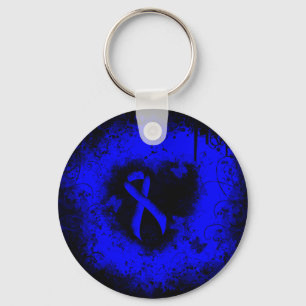 Blue Awareness Ribbon Grunge Heart Key Ring