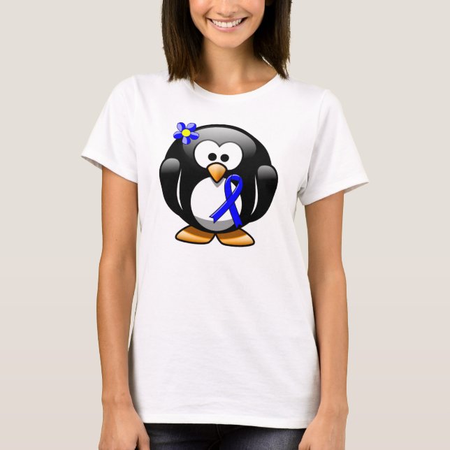 Blue Awareness Ribbon Penguin T-Shirt (Front)