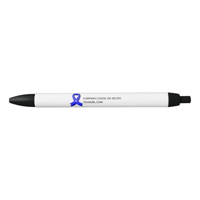 Blue Awareness Ribbon White Heart Fundraiser Black Ink Pen (Front)