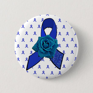 Blue Awareness Ribbon with Rose with Tear Drops 6 Cm Round Badge