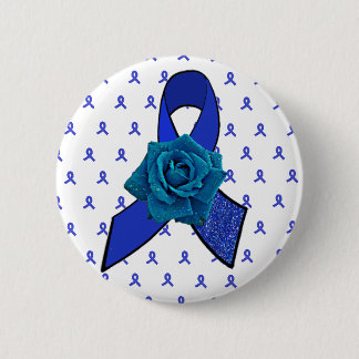 Blue Awareness Ribbon with Rose with Tear Drops 6 Cm Round Badge