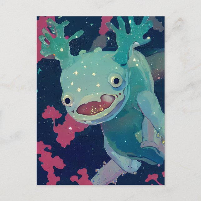 Blue Axolotl in Space Postcard (Front)
