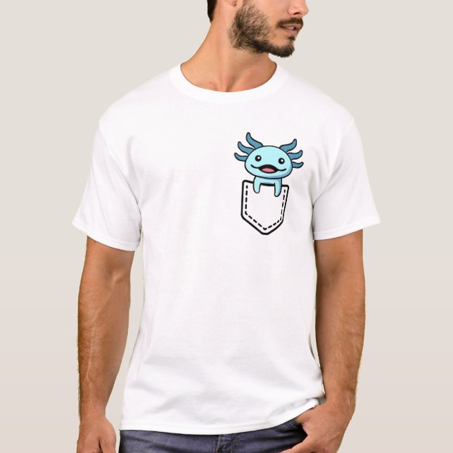 Blue Axolotl Pocket Salamander Mexican Walking Fis T-Shirt (Front)