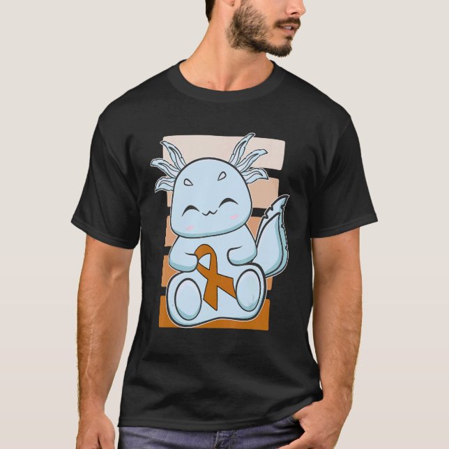 Blue Axolotl With Orange Ribbon For Leukemia Aware T-Shirt (Front)