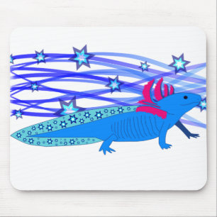 Blue Axolotl with stars Mouse Mat