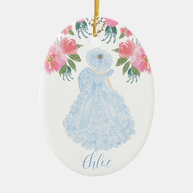 Blue Azalea Trail Maid Watercolor Ceramic Ornament (Front)