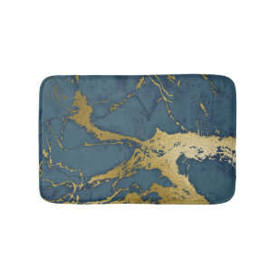 Blue Azul and Gold Marble Bath Mat
