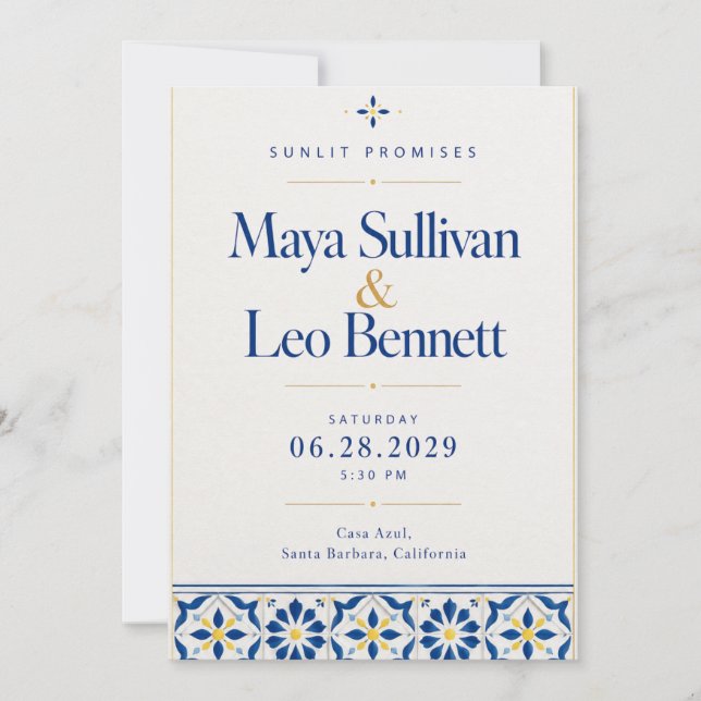 Blue Azulejo Tile Wedding Invitation (Front)
