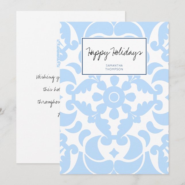  Blue Azulejos Portuguese Spanish Mediterranean Holiday Card (Front/Back)