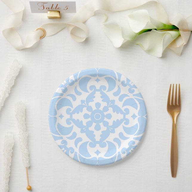  Blue Azulejos Portuguese Spanish Mediterranean Paper Plate (Wedding)