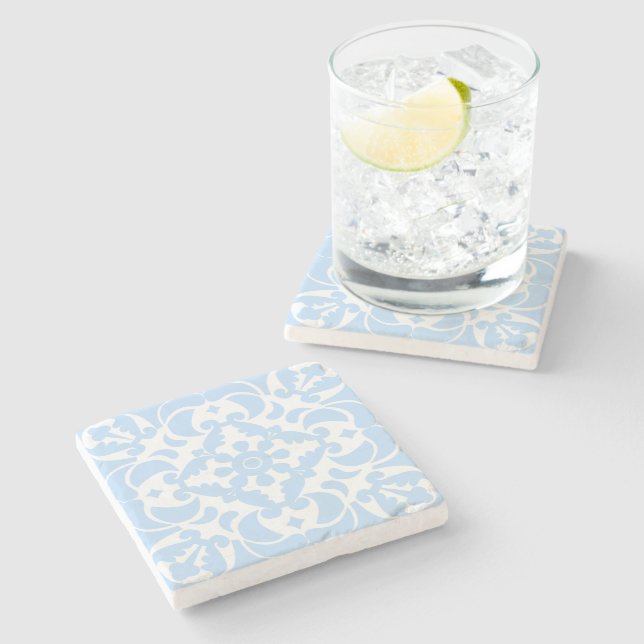  Blue Azulejos Portuguese Spanish Mediterranean Stone Coaster (Side)
