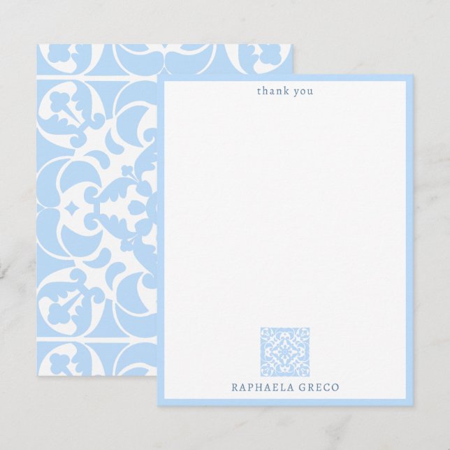  Blue Azulejos Portuguese Spanish Mediterranean Thank You Card (Front/Back)