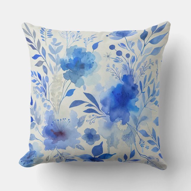 Blue Azure Botanical Elegance Cushion (Front)