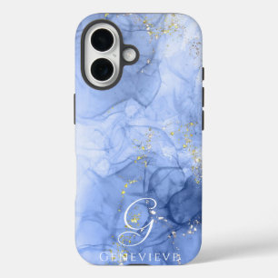 Blue Azure Watercolor Alcohol ink Customisable iPhone 16 Case