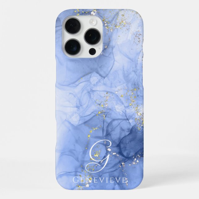 Blue Azure Watercolor Alcohol ink Customisable iPhone Case (Back)