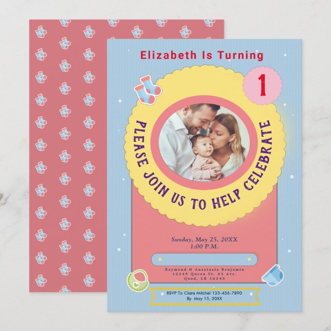 Blue Baby 1st Birthday Party Invitation (Front/Back)