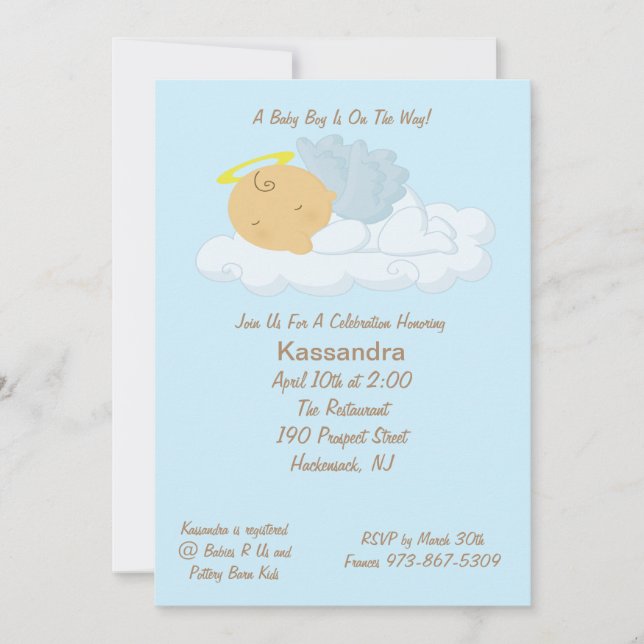 Blue Baby Angel Baby Shower Invitation (Front)