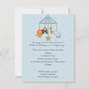 Blue Baby Animal Mobile Baby Shower Invitation