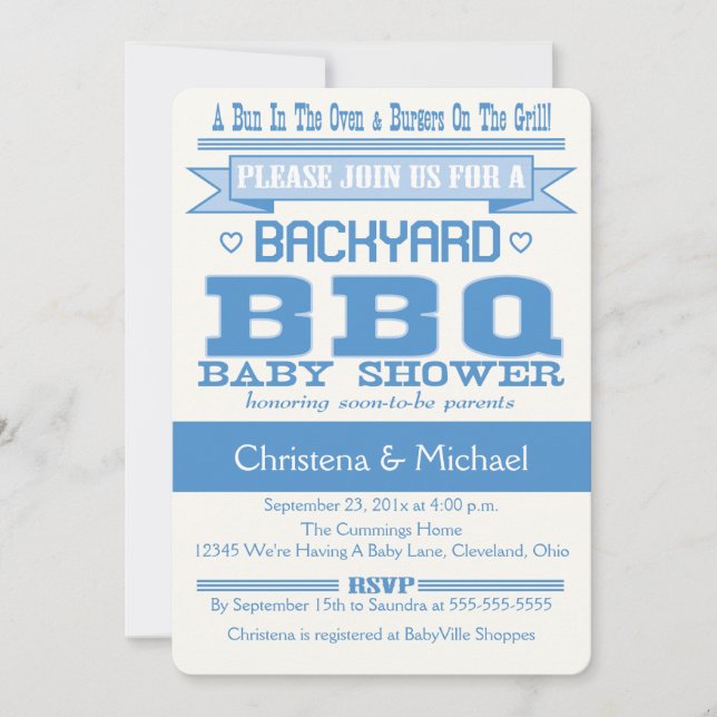 Blue Baby BBQ Baby Shower Invitation (Front)