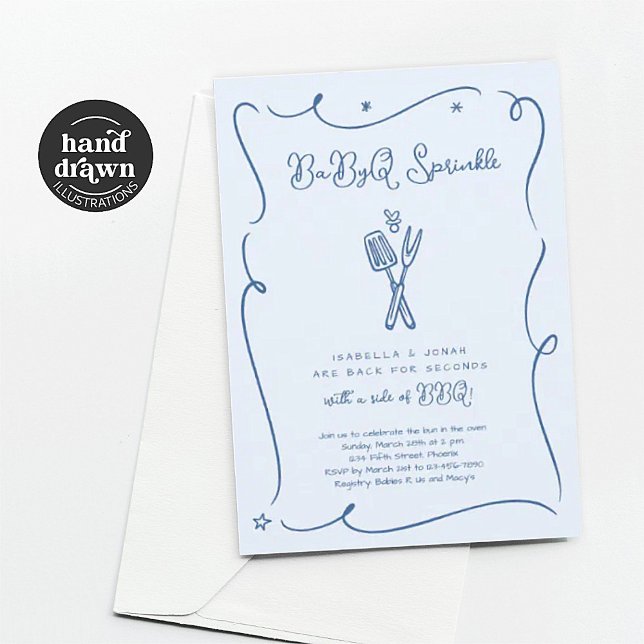 Blue Baby BBQ BaByQ Sprinkle Invitation for Boy (Creator Uploaded)