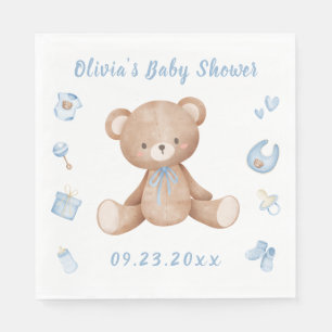 Blue Baby Bear Boy Cute Baby Shower Napkin