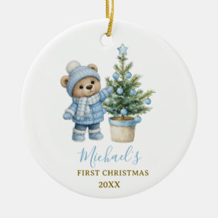 Blue Baby Bear First Christmas Keepsake Ceramic Tree Decoration