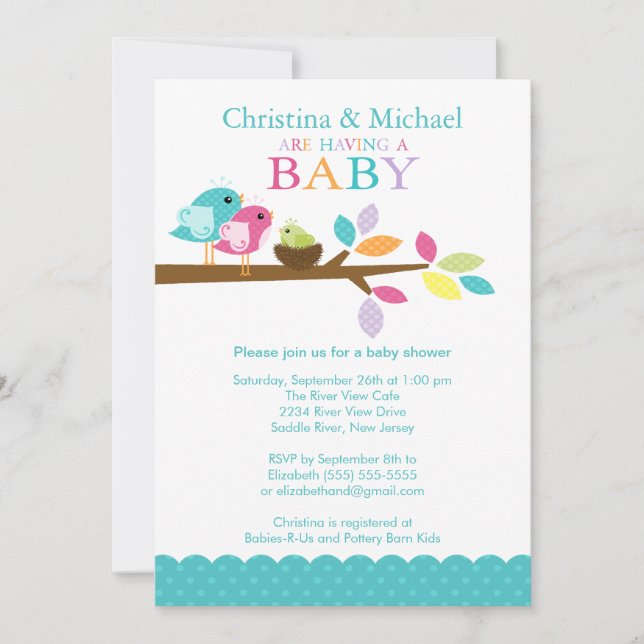 Blue Baby Bird Nest Baby Shower Invitations (Front)