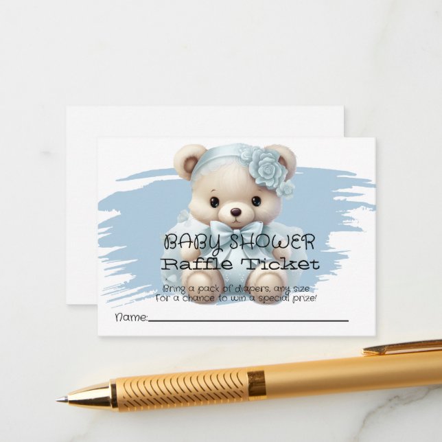 Blue Baby Blue  Shower Raffle Ticket Enclosure Card (Front/Back In Situ)