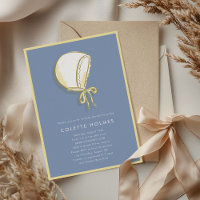 Blue Baby Bonnet Baby Shower Invitation