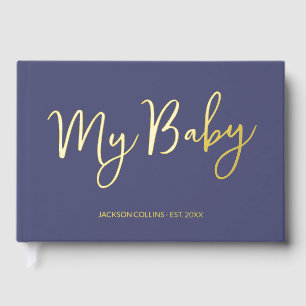 Blue Baby Book Foiled Script Keepsake for Mother