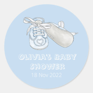 Blue Baby Bootie Watercolor Baby Shower Classic Ro Classic Round Sticker