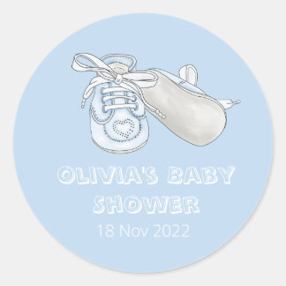 Blue Baby Bootie Watercolor Baby Shower Classic Ro Round Sticker