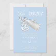 Blue Baby Bootie Watercolor Baby Shower Invitation