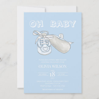 Blue Baby Bootie Watercolor Baby Shower Invitation