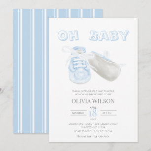 Blue Baby Bootie Watercolor Baby Shower Invitation